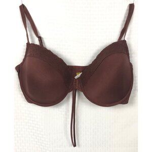 QT Bra Women Size 42D Brown Lined Underwire Back Close Lace Adjustable Straps